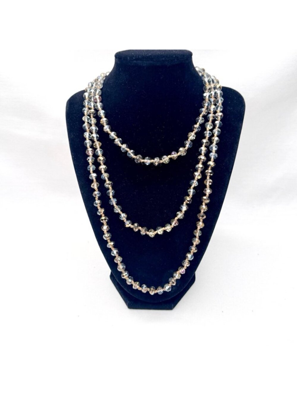 Vintage Crystal Bead Flapper Necklace 58” Hand Knotted Silk Faceted Blue Purple - Picture 14 of 14